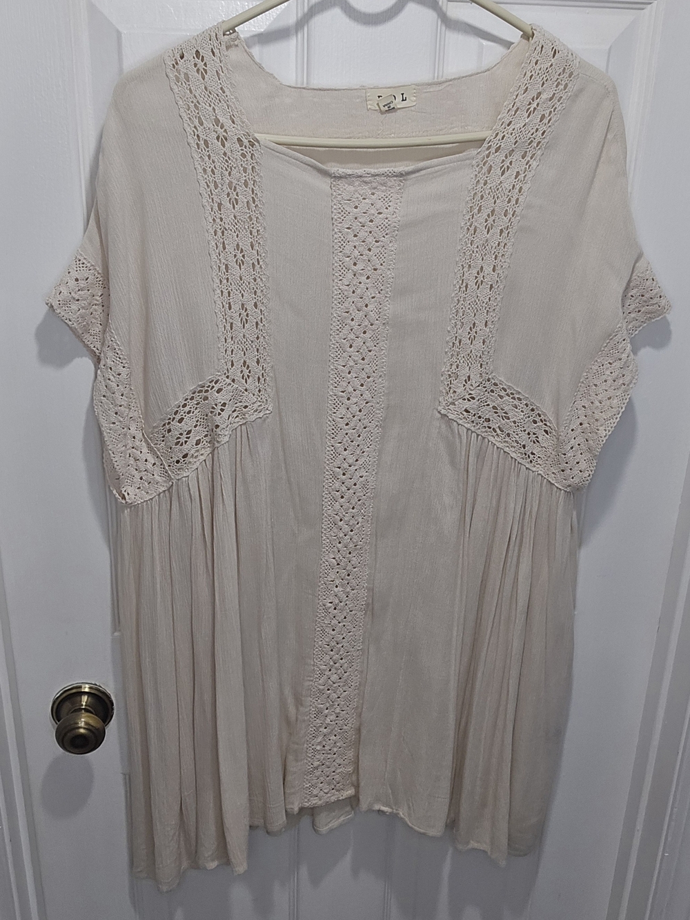 POL Cream Crochet-Trim Peasant Tunic